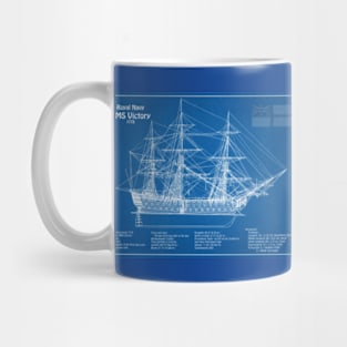 HMS Victory ship plans. 18th century Lord Nelson ship - AD Mug